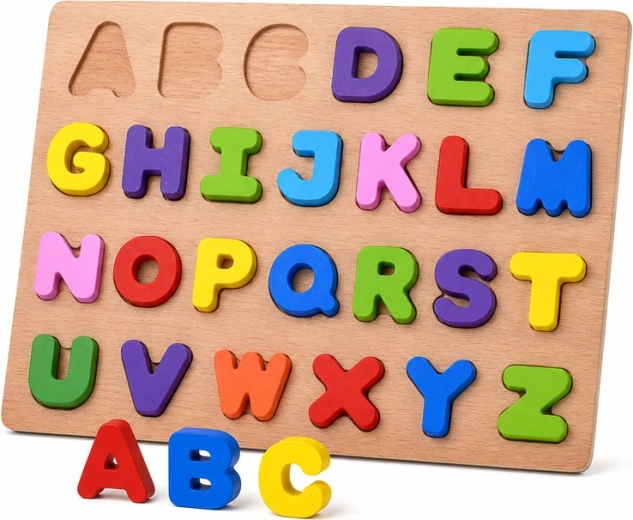 Puzle de madera del abecedario – letras de colores (26 piezas)