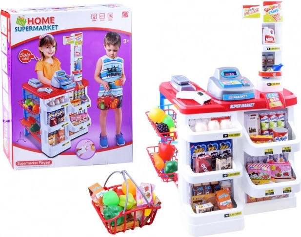 Supermercado infantil con caja registradora y escáner