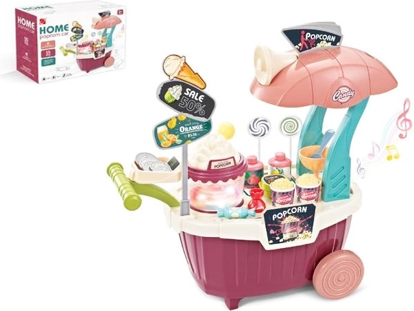 Carrito de palomitas de colores con dulces – set infantil de 55 piezas