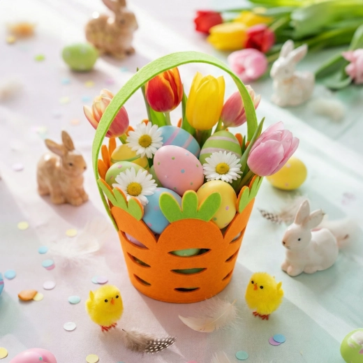 Cesta de fieltro de Pascua con forma de zanahoria