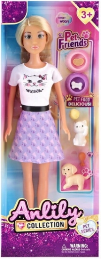 Muñeca con mascotas domésticas y accesorios 30 cm