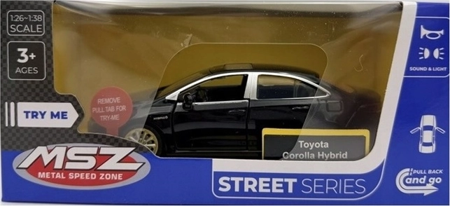 Modelo de coche MSZ Toyota Corolla Hybrid con luz y sonido, negro