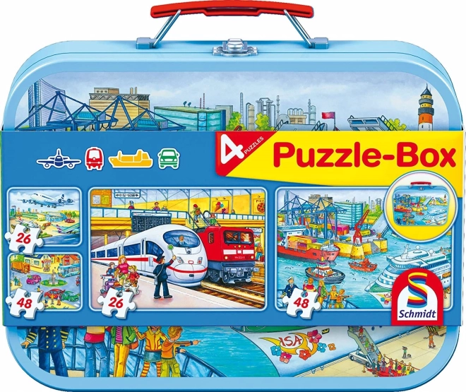 Puzzle de transporte 4 en 1 en maletín metálico