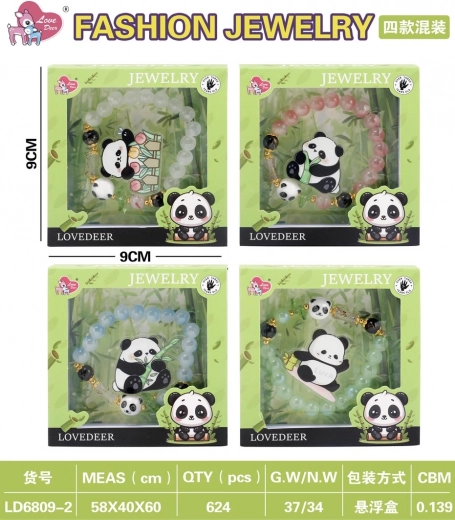 Set infantil de joyas panda – pulsera verde y pasador