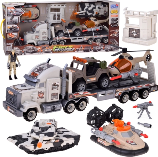 Gran set de juego militar con camión, tanque y helicóptero