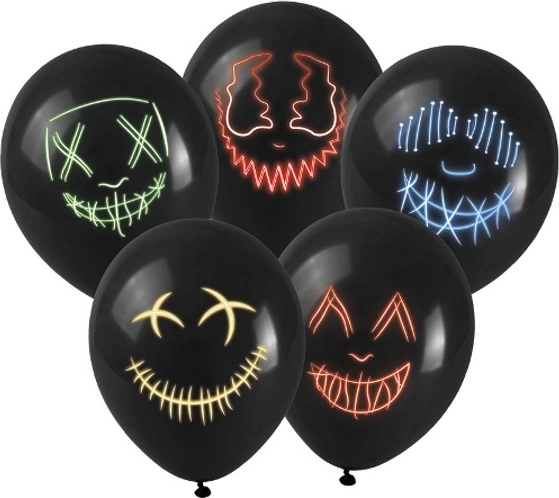Globos negros de látex con estampado de máscara LED - 1 unidad