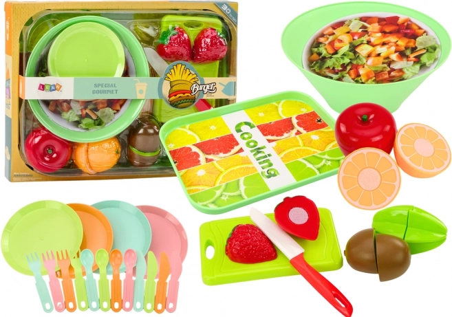Set infantil para cortar fruta y ensalada con bandeja y cubiertos, 25 piezas