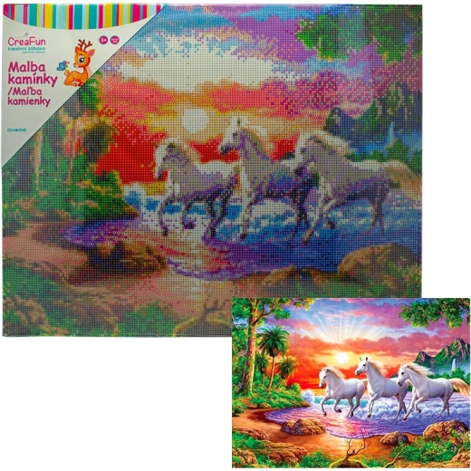 Pintura con diamantes – caballos al atardecer 40 × 50 cm