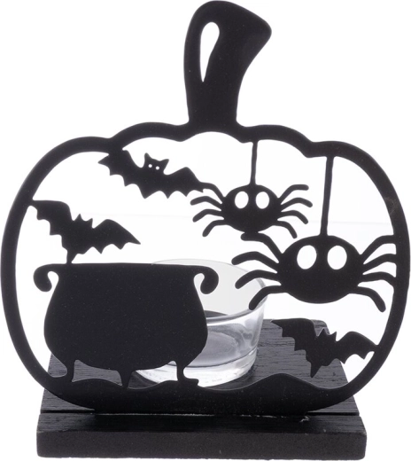 Portavelas Halloween de metal negro