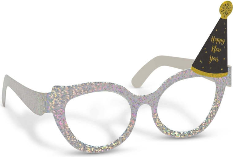 Gafas de fiesta de papel brillantes Happy New Year – 4 unidades