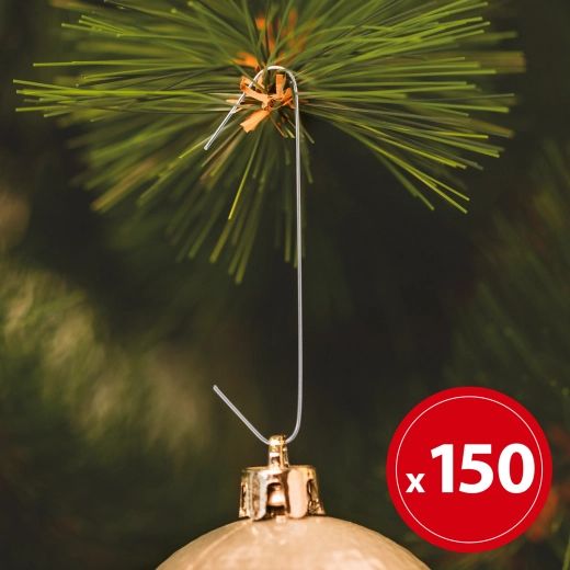 Ganchos plateados para adornos navideños, 150 unidades