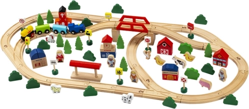 Circuito de tren de madera Babu de 100 piezas