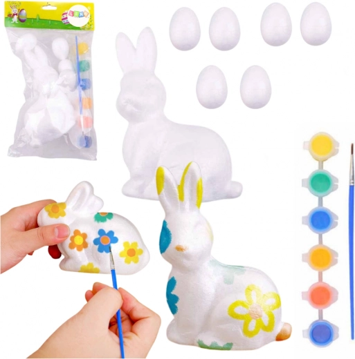 Set creativo de Pascua – huevos de poliestireno y conejito para pintar, 6 colores