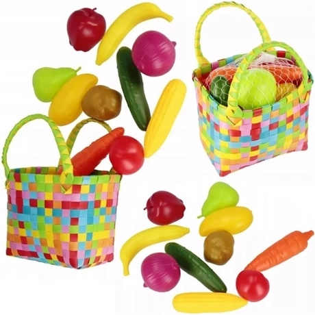 Set infantil de frutas y verduras en cesta, 11 piezas