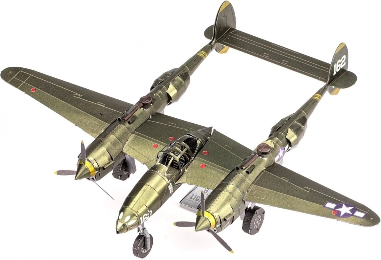 Diseño icónico del P-38 con silueta de doble fuselaje