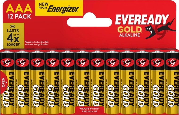 Pilas alcalinas Energizer Eveready Gold AAA, paquete de 12 uds.