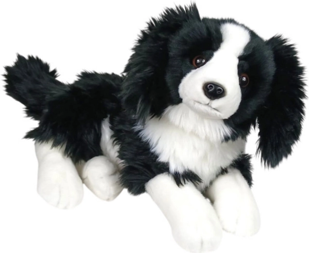 Perro de peluche border collie tumbado de 30 cm