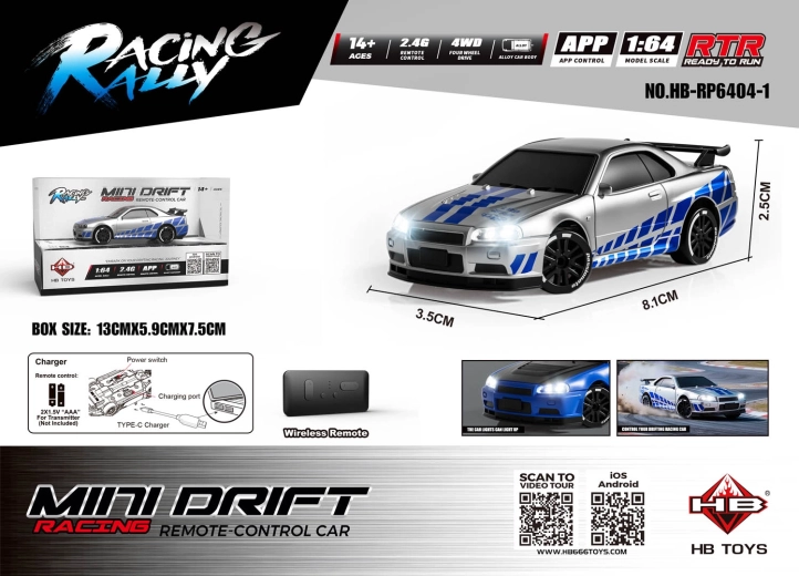 Coche teledirigido Mini Drift SmokeRacer plateado