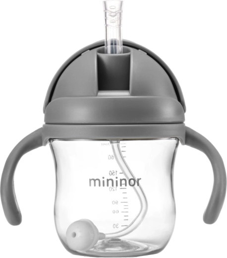 Biberón infantil Mininor con pajita Tritan Grey Seal 330 ml