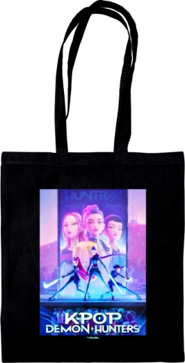 Bolsa de lona K-pop Demon Hunters negra con motivo de key art