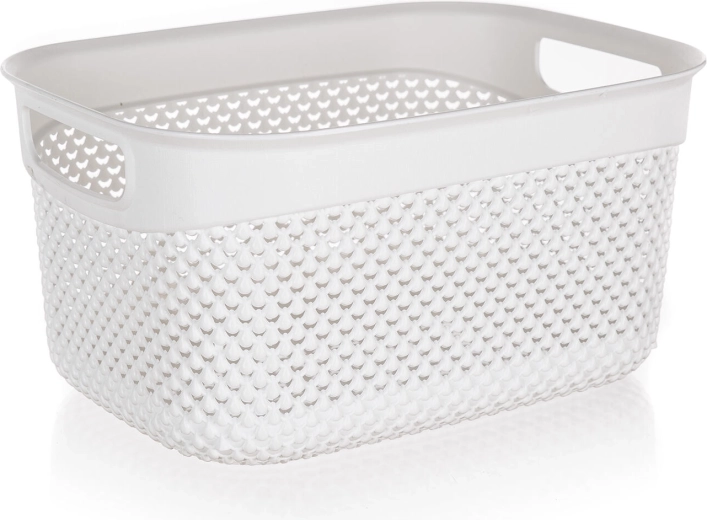 Cesta de plástico con aspecto de ratán 6,6 l blanca 29 × 21,5 × 15 cm