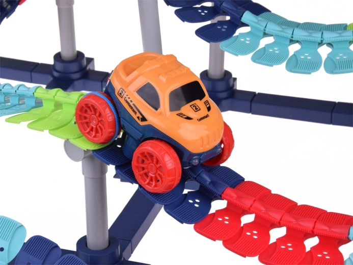 Set largo y flexible de pista de carreras con coche, 291 piezas