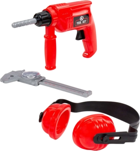Set infantil de herramientas con taladro, protectores auditivos y calibre