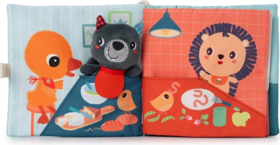 Libro textil con marioneta de dedo – el lobo Ludvík aprende a comer
