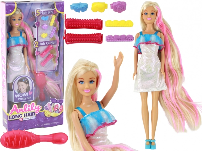 Muñeca Anlily con cabello rubio largo - set de styling