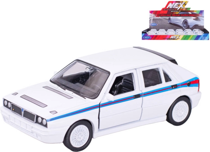 Modelo de coche Welly Lancia Delta HF Martini con mecanismo de retroceso blanco 11,5 cm