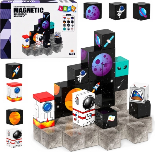 Cubos magnéticos con motivo del espacio 3D (50 piezas)