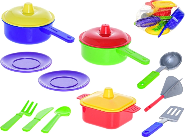 Set infantil de utensilios de cocina en malla