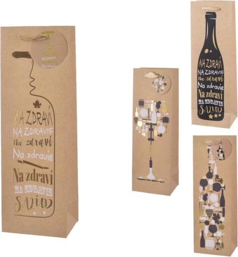 Bolsa de regalo para botella con motivo de texto beige