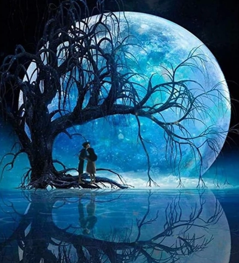 Pintura con diamantes Luna sobre el lago 30x40 cm