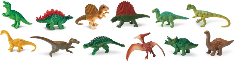 12 mini dinosaurios detallados en un solo tubo