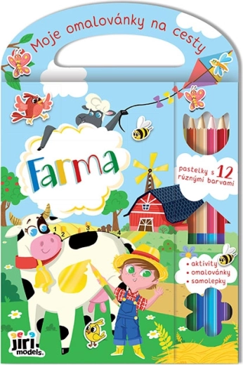 Libro para colorear de viaje – granja, 96 páginas, pegatinas y 6 lápices de colores