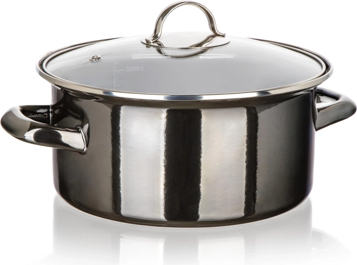 Olla esmaltada con tapa de vidrio 22 cm, 3,7 l Metallic Black