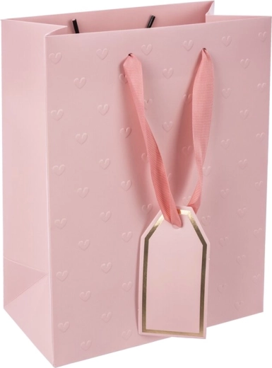 Bolsa de regalo de papel rosa con corazones en relieve 18 × 10 × 23 cm