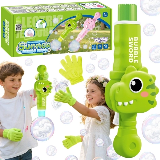Woopie dinosaurio pistola de burbujas con burbujas de humo, recargable