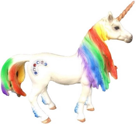 Figura de unicornio con melena arcoíris