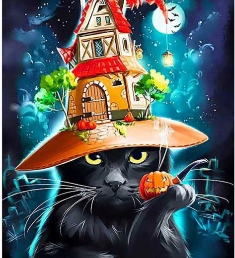 Pintura por números Gato con sombrero de Halloween 40 × 50 cm