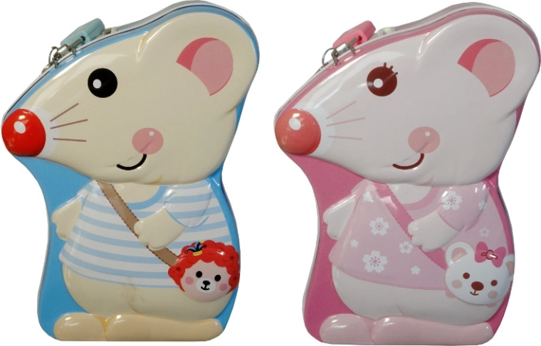 Hucha ratón: hucha metálica de colores para niños