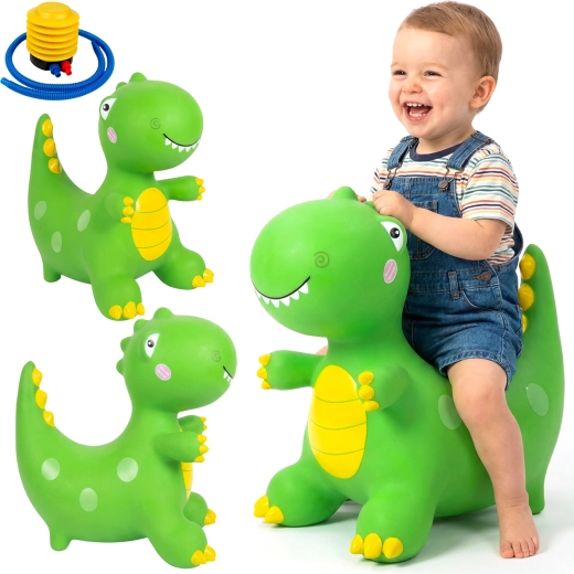 Disfraz infantil inflable de dinosaurio verde T-Rex con ventilador