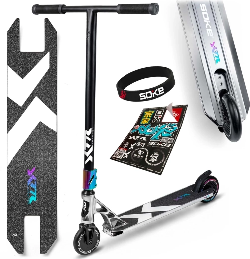 Soke XTR Phantom chrome patinete freestyle profesional plateado-negro