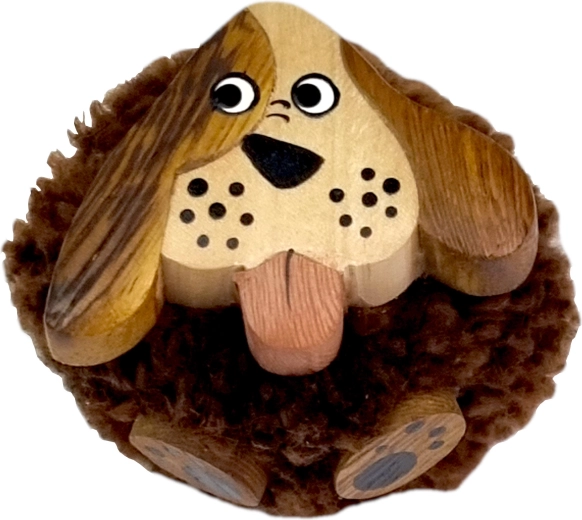 Imán de madera con pompón peludito – perro