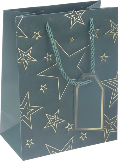 Bolsa de regalo de papel con motivo de estrella verde 18 × 10 × 23 cm