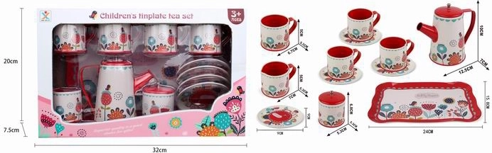 Juego de té metálico con diseño floral
