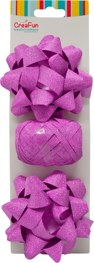 Juego de envoltorio de regalo rosa con brillo con cinta y lazos en forma de estrella