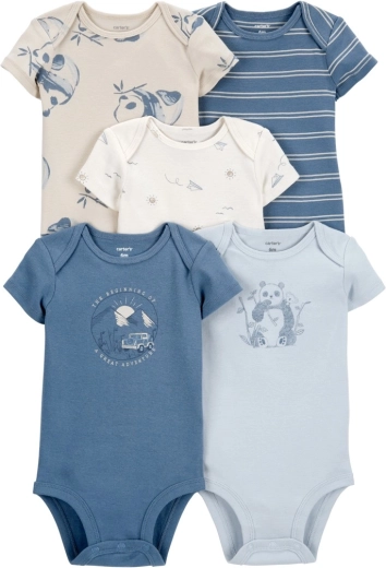 Body Carter’s de manga corta Blue Panda/Airplane para niños, 5 uds., talla 56