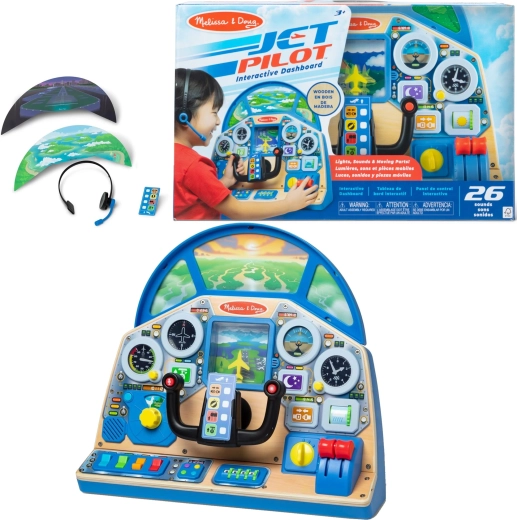 Melissa & Doug cabina de piloto interactiva – panel de control de avión de madera